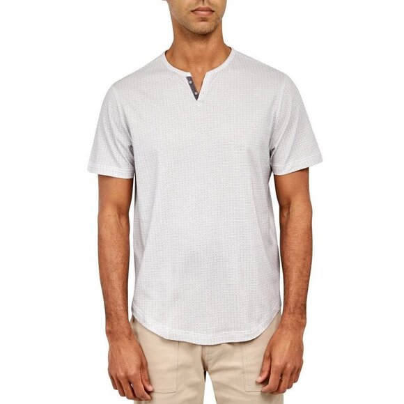 Construct Mens Short Sleeve Cotton Henley Taupe Shirt Subtle Pattern NEW 3XL - Picture 3 of 4